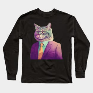 Vaporwave Cat Daddy in a Suit Long Sleeve T-Shirt